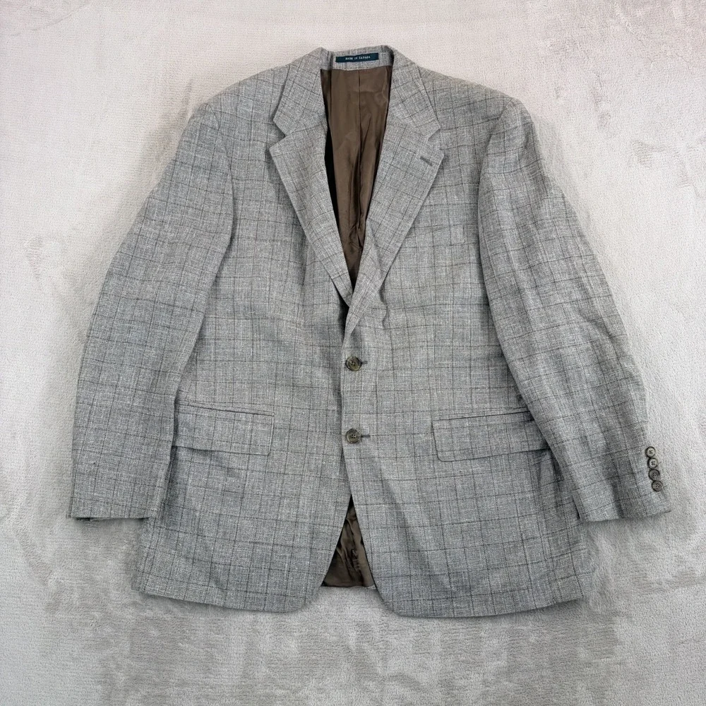 Lauren Ralph Lauren Blazer Jacket Sport Coat Grey WindowPane Wool/Silk/Linen 43R